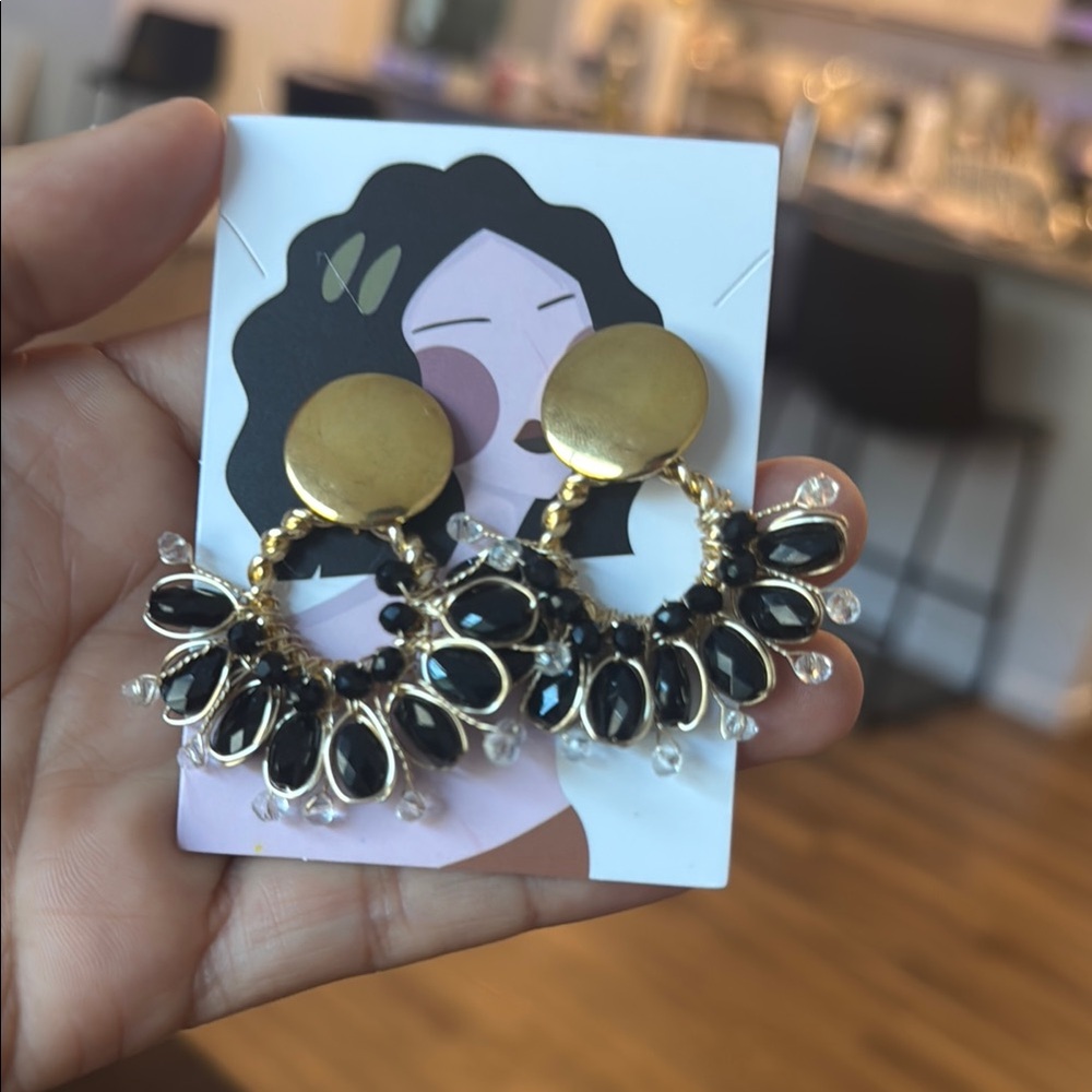 Elegant Black and Gold Drop Earrings stainless steel